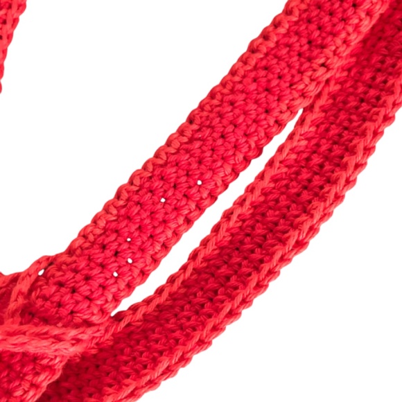 French Inspired Crochet Fishnet Market Bag Red Rouge Tote Shoulder Bag w/Tassel - Picture 6 of 16